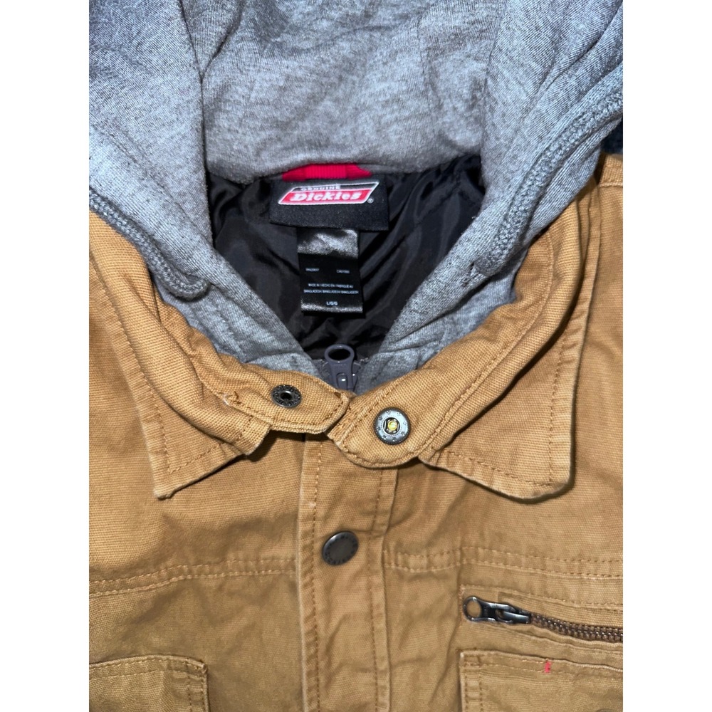 Genuine Dickies Mens Brown Canvas Hooded Work Jacket Quilted Lined NJS100BD L - Picture 2 of 7